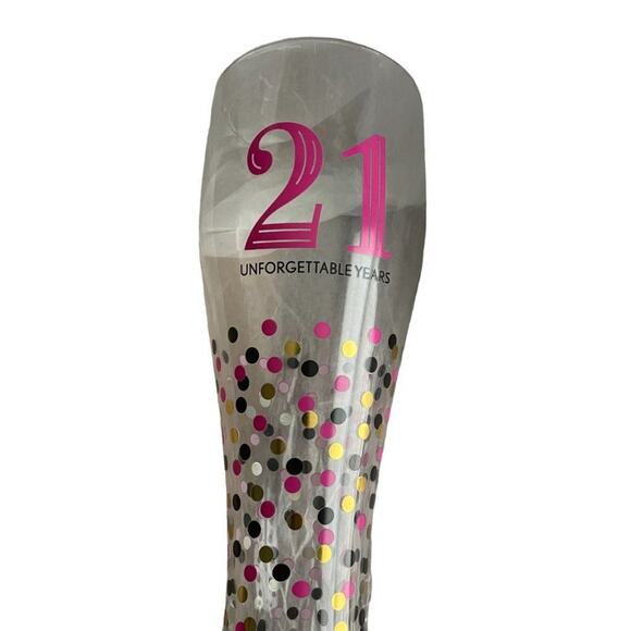 Beer Glass - 21 Incredible Years - Clear with Gold, Black and Pink Design - Picture 1 of 2
